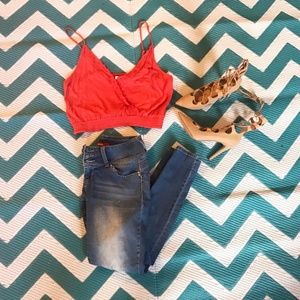 NEW Orange floral trim crop top